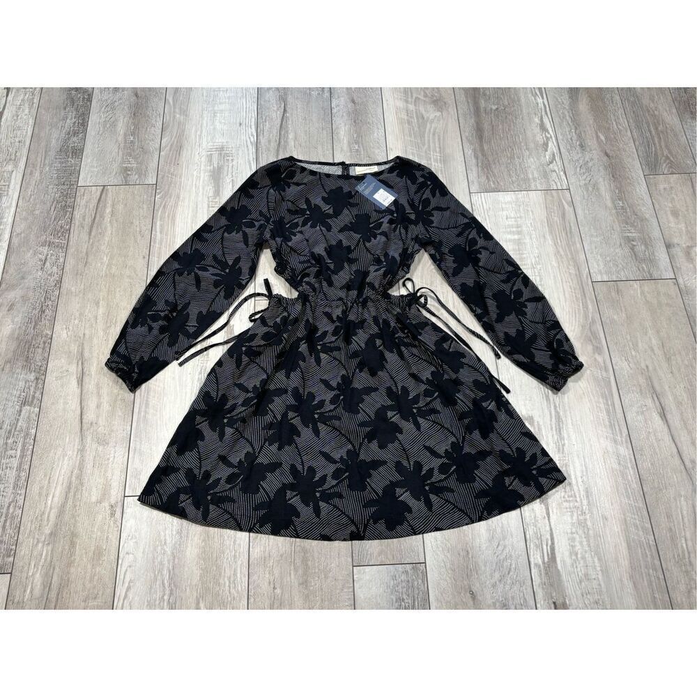 Universal Thread cut out sides black floral linen knee length dress size S